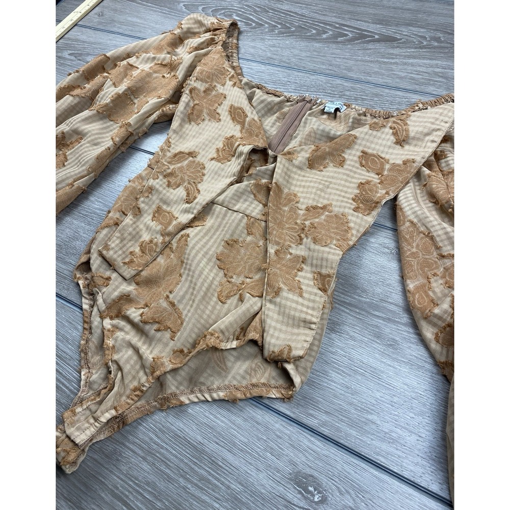 Ebonie n Ivory Womens Bodysuit E&I The Label Floral Gingham Tan XS